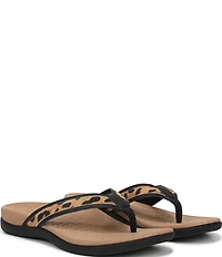 Vionic Tide II Leopard Print Suede and Leather Thong Sandals
