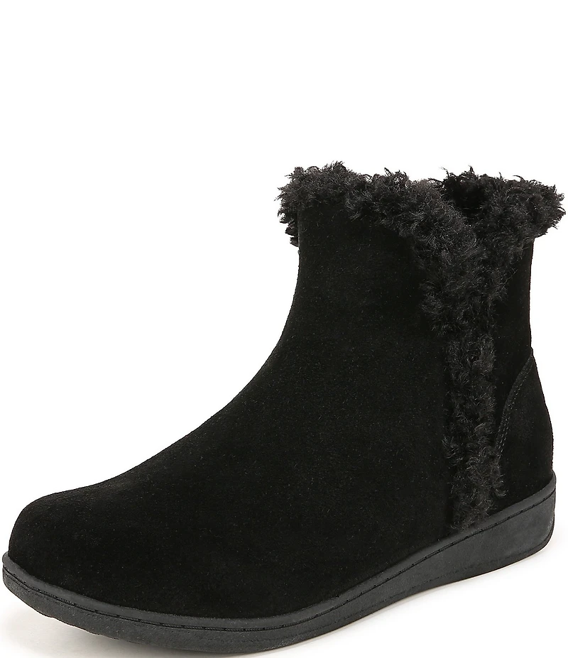 Vionic Unwind Suede Faux Shearling Lined Bootie Slippers