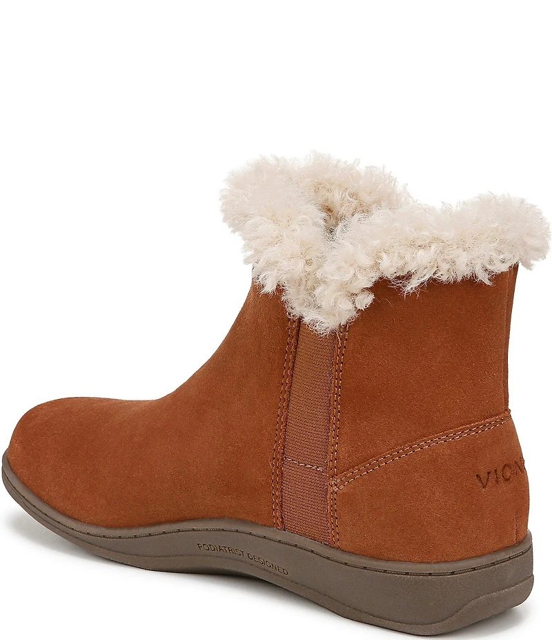 Vionic Unwind Suede Faux Shearling Lined Bootie Slippers