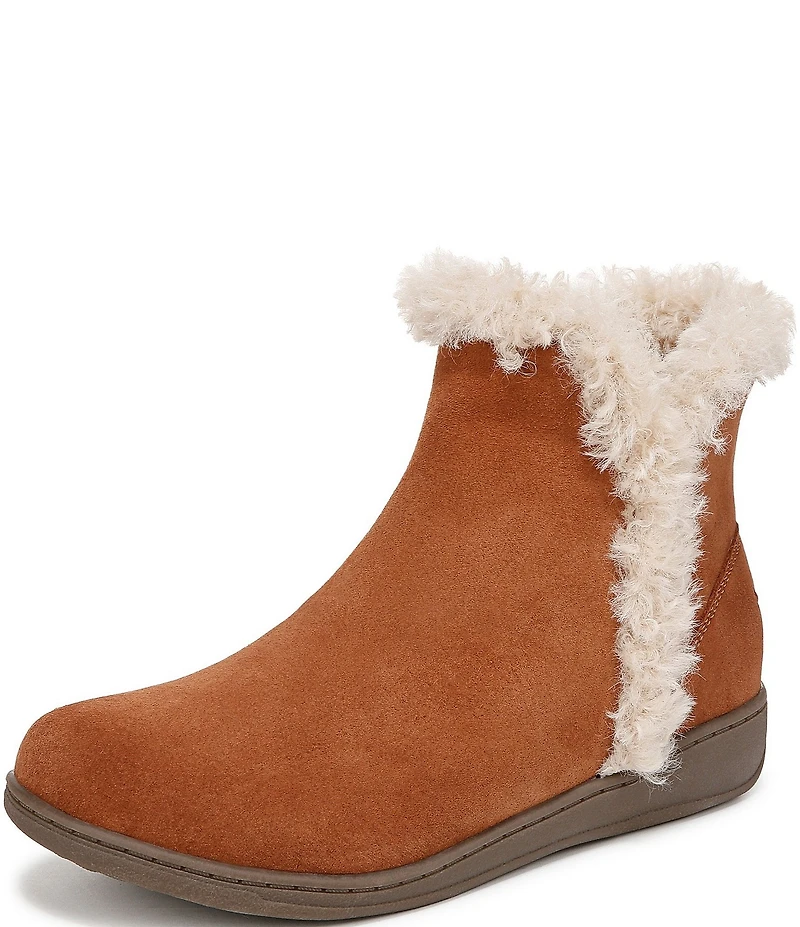 Vionic Unwind Suede Faux Shearling Lined Bootie Slippers