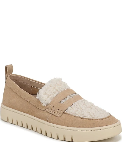 Vionic Uptown Cozy Suede and Faux Shearling Packable Penny Loafers