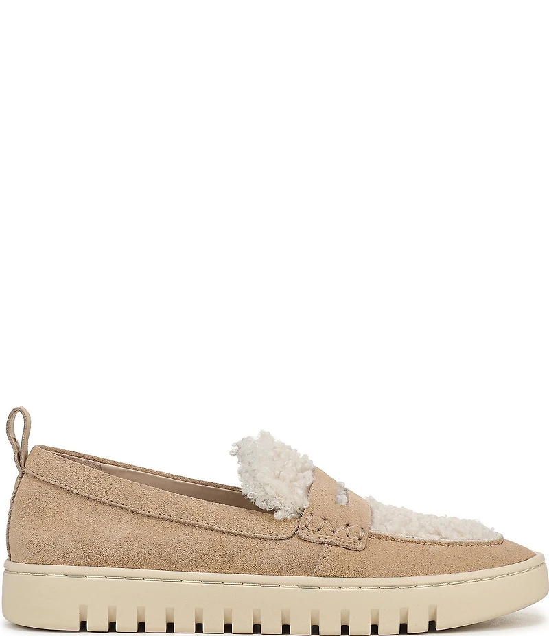 Vionic Uptown Cozy Suede and Faux Shearling Packable Penny Loafers