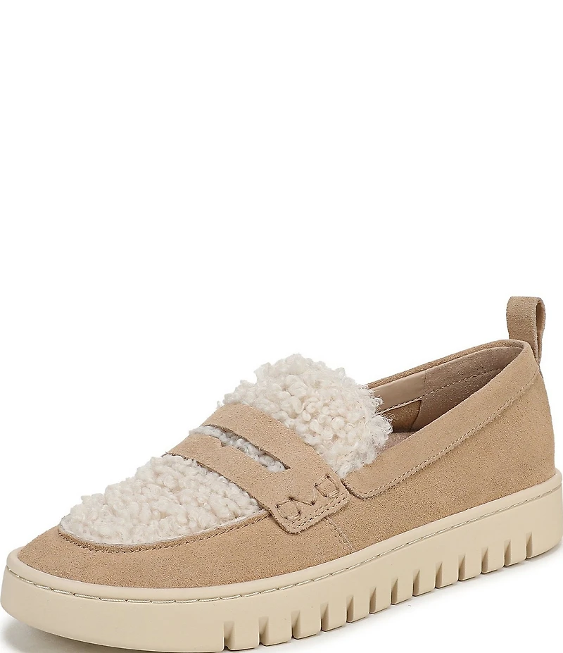 Vionic Uptown Cozy Suede and Faux Shearling Packable Penny Loafers