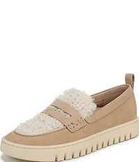 Vionic Uptown Cozy Suede and Faux Shearling Packable Penny Loafers