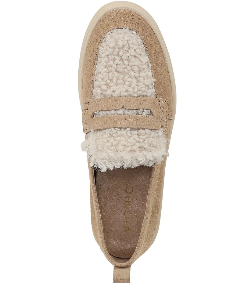 Vionic Uptown Cozy Suede and Faux Shearling Packable Penny Loafers