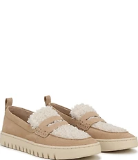 Vionic Uptown Cozy Suede and Faux Shearling Packable Penny Loafers