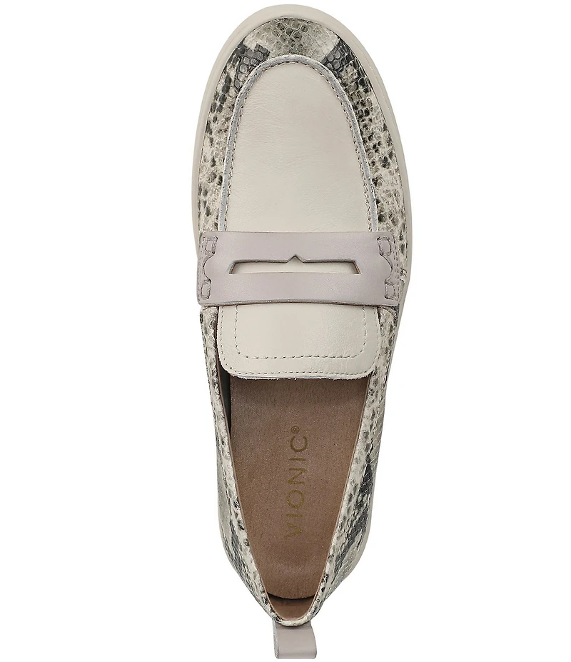 Vionic Uptown Leather Snake Print Packable Penny Loafers
