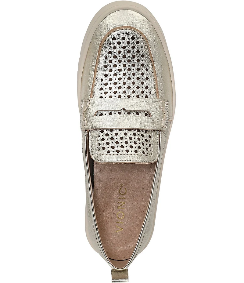 Vionic Uptown Perforated Leather Packable Travel Penny Loafers