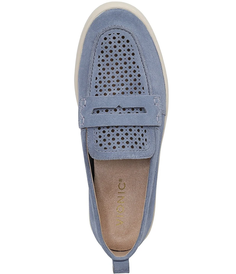 Vionic Uptown Perforated Suede Packable Travel Penny Loafers