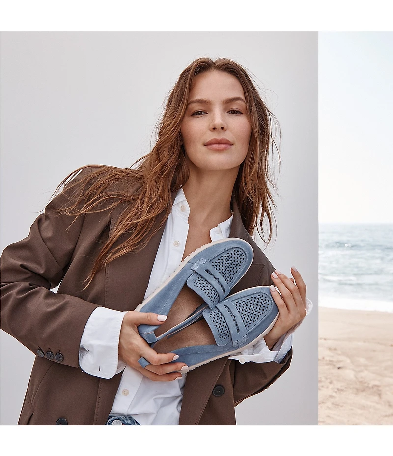 Vionic Uptown Perforated Suede Packable Travel Penny Loafers