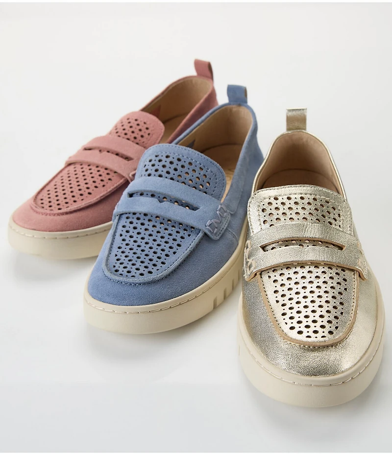 Vionic Uptown Perforated Suede Packable Travel Penny Loafers