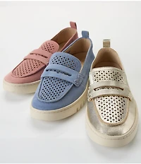 Vionic Uptown Perforated Suede Packable Travel Penny Loafers