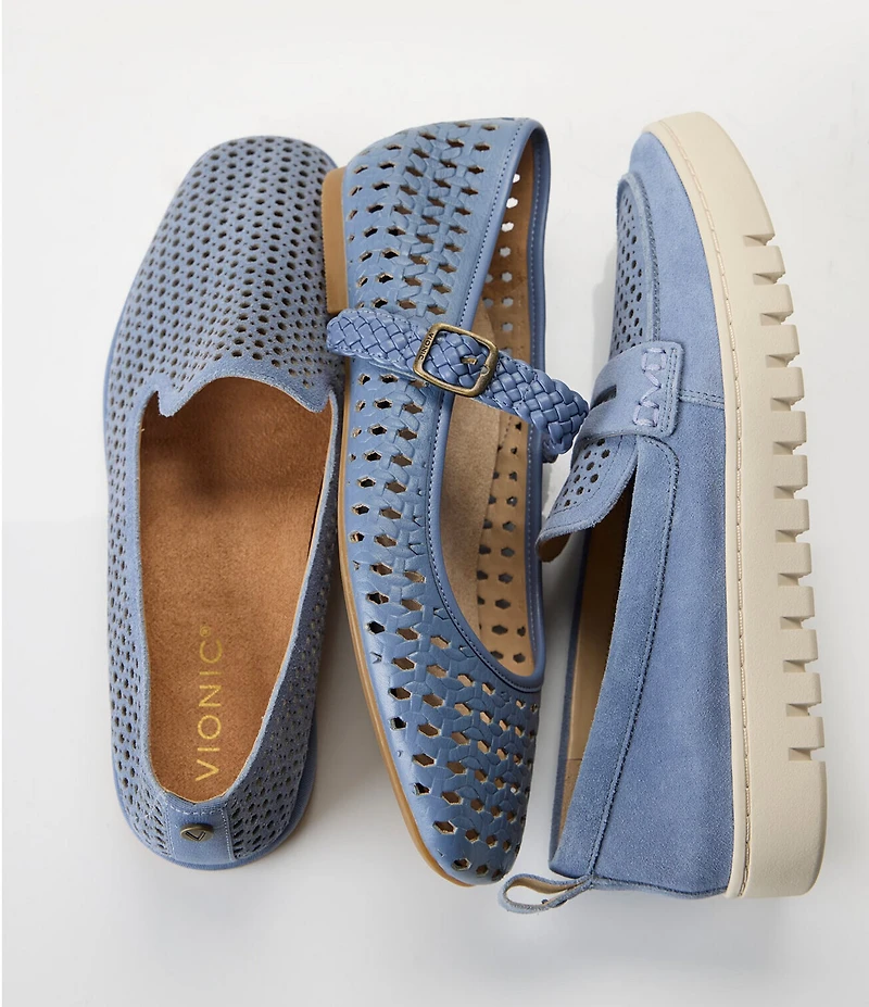 Vionic Uptown Perforated Suede Packable Travel Penny Loafers