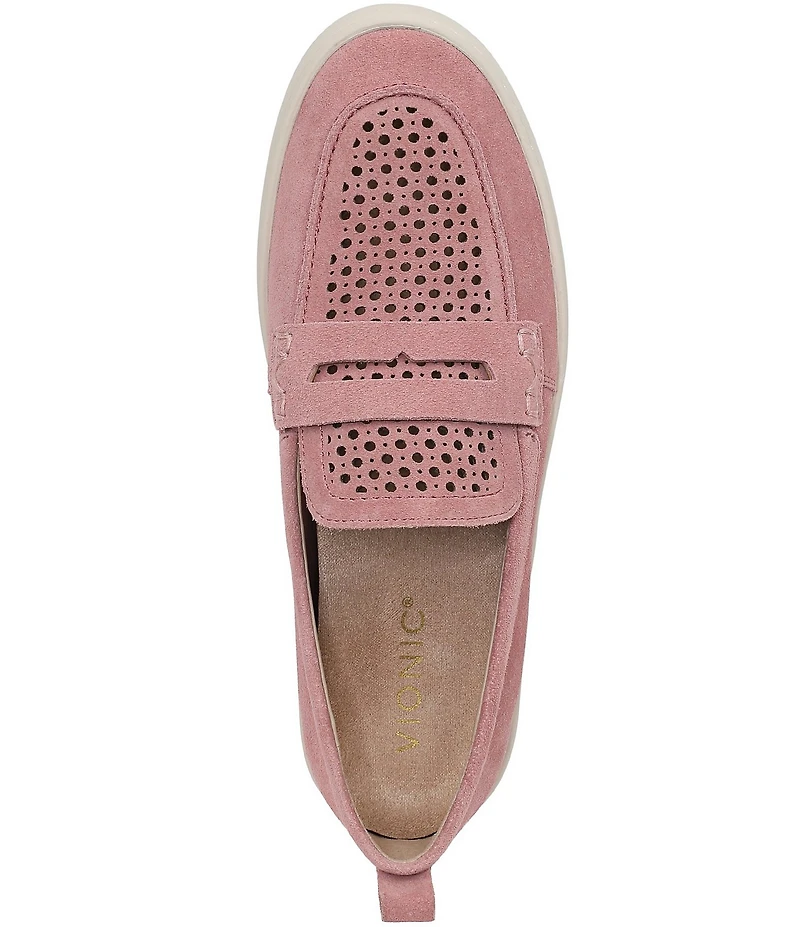 Vionic Uptown Perforated Suede Packable Travel Penny Loafers