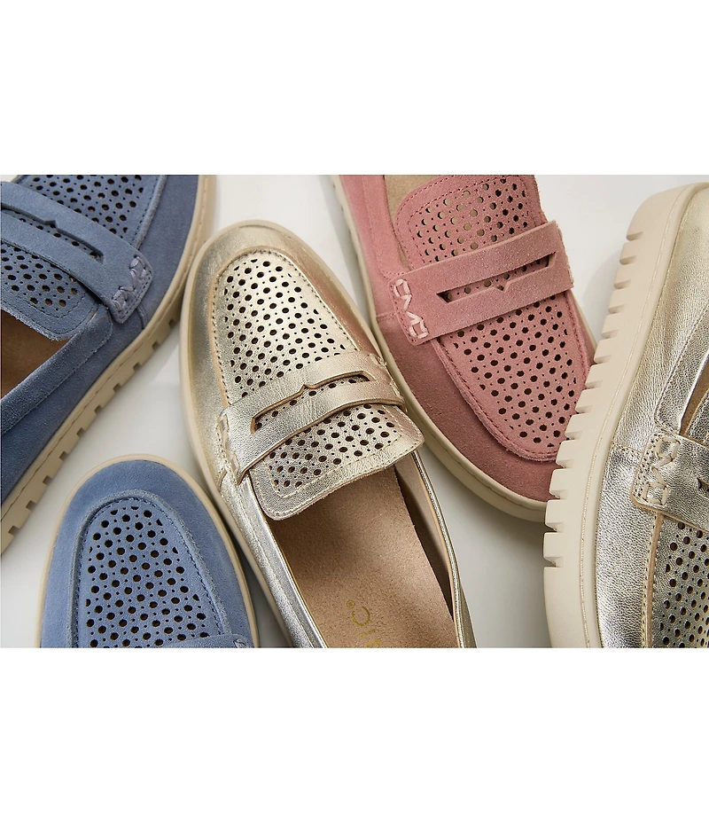 Vionic Uptown Perforated Suede Packable Travel Penny Loafers