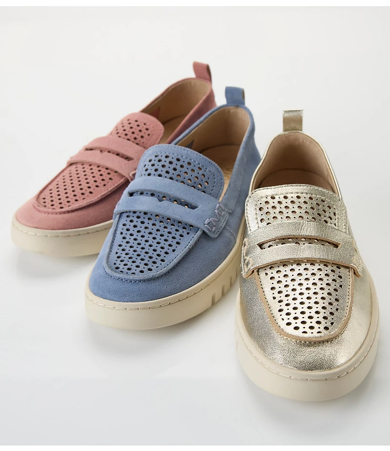Vionic Uptown Perforated Suede Packable Travel Penny Loafers