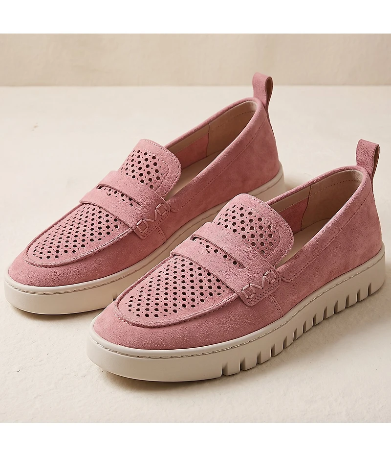 Vionic Uptown Perforated Suede Packable Travel Penny Loafers