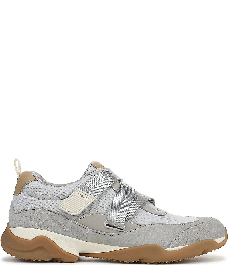 Vionic Walk Slim Gia Suede and Leather Cross Strap Walking Sneakers