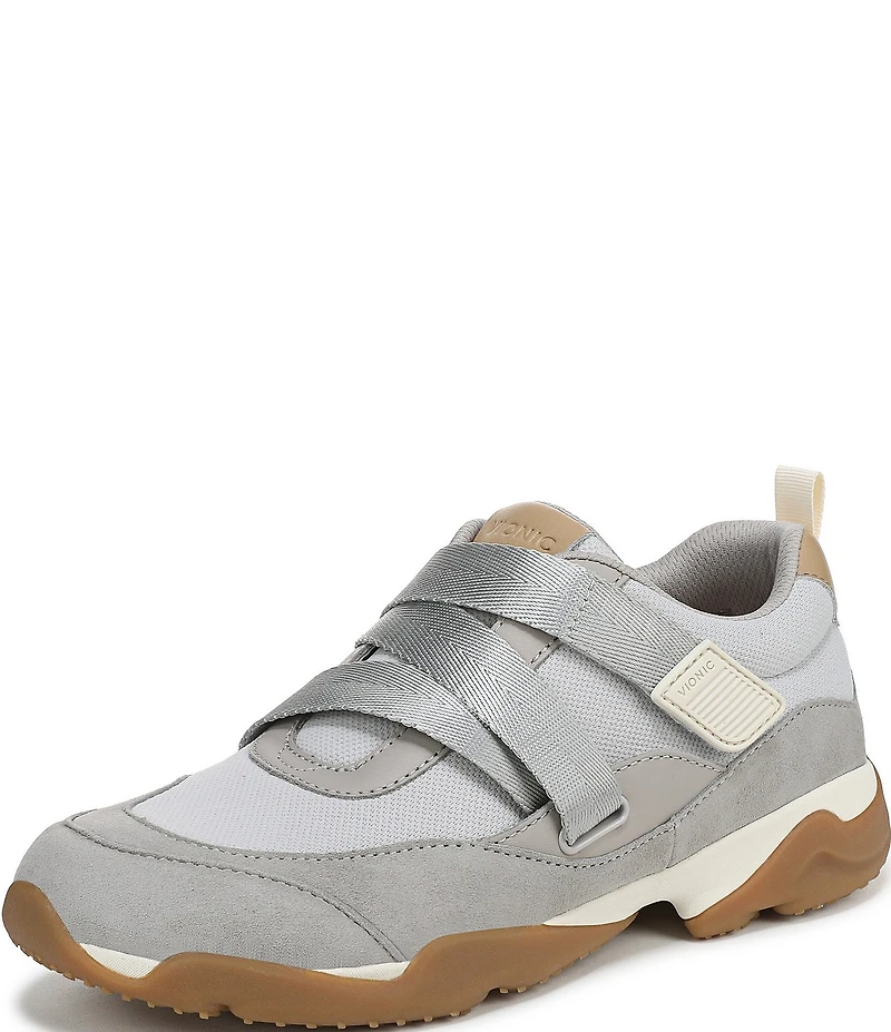 Vionic Walk Slim Gia Suede and Leather Cross Strap Walking Sneakers