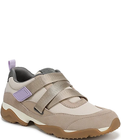 Vionic Walk Slim Gia Suede and Leather Cross Strap Walking Sneakers