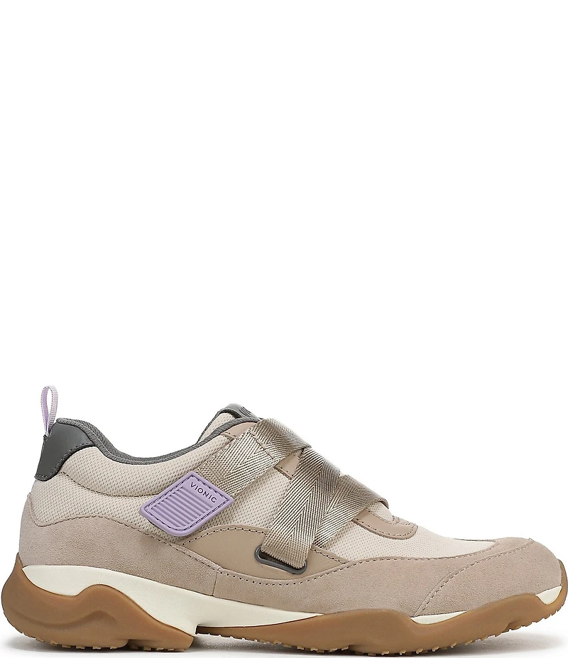 Vionic Walk Slim Gia Suede and Leather Cross Strap Walking Sneakers