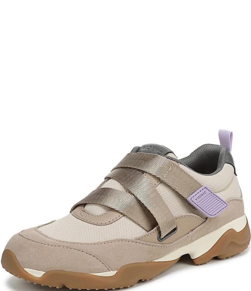 Vionic Walk Slim Gia Suede and Leather Cross Strap Walking Sneakers