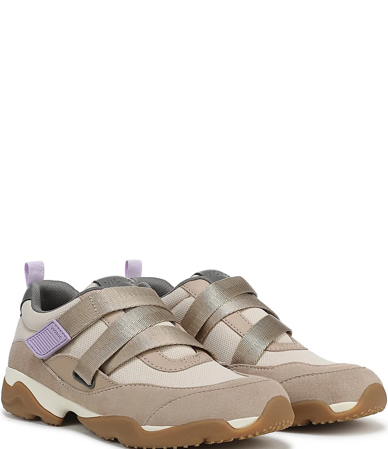 Vionic Walk Slim Gia Suede and Leather Cross Strap Walking Sneakers
