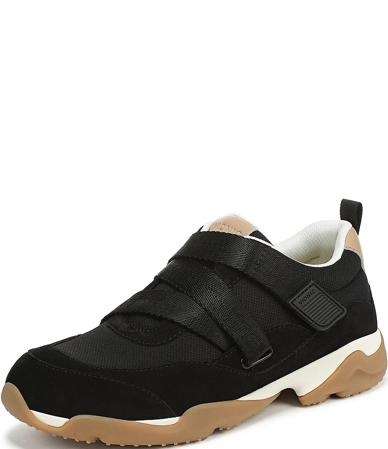 Vionic Walk Slim Gia Suede and Leather Cross Strap Walking Sneakers