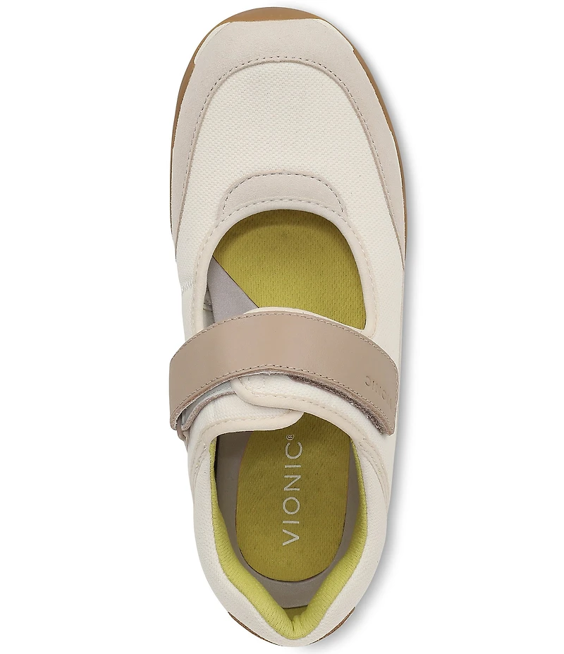 Vionic Walk Slim Giselle Mixed Leather and Textile Mary Jane Sneakers