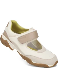 Vionic Walk Slim Giselle Mixed Leather and Textile Mary Jane Sneakers