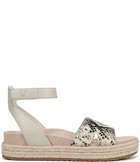 Vionic Yucca Embossed Snake Print Leather Ankle Wrap Platform Espadrille Sandals