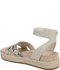 Vionic Yucca Embossed Snake Print Leather Ankle Wrap Platform Espadrille Sandals
