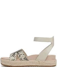 Vionic Yucca Embossed Snake Print Leather Ankle Wrap Platform Espadrille Sandals