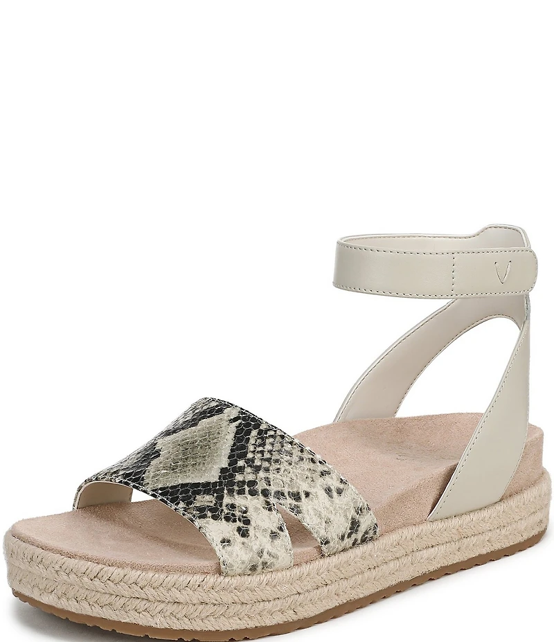Vionic Yucca Embossed Snake Print Leather Ankle Wrap Platform Espadrille Sandals