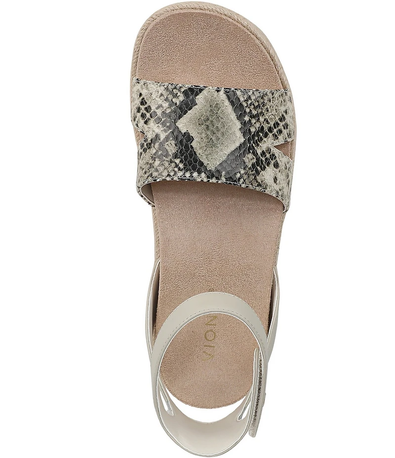 Vionic Yucca Embossed Snake Print Leather Ankle Wrap Platform Espadrille Sandals