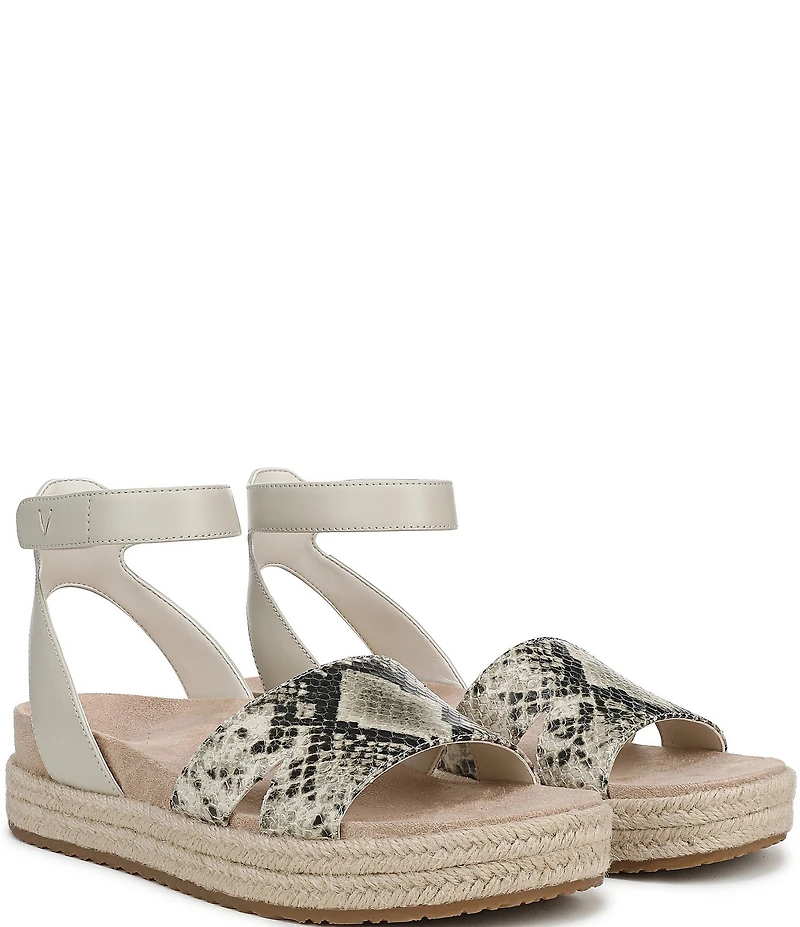 Vionic Yucca Embossed Snake Print Leather Ankle Wrap Platform Espadrille Sandals