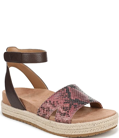 Vionic Yucca Embossed Snake Print Leather Ankle Wrap Platform Espadrille Sandals