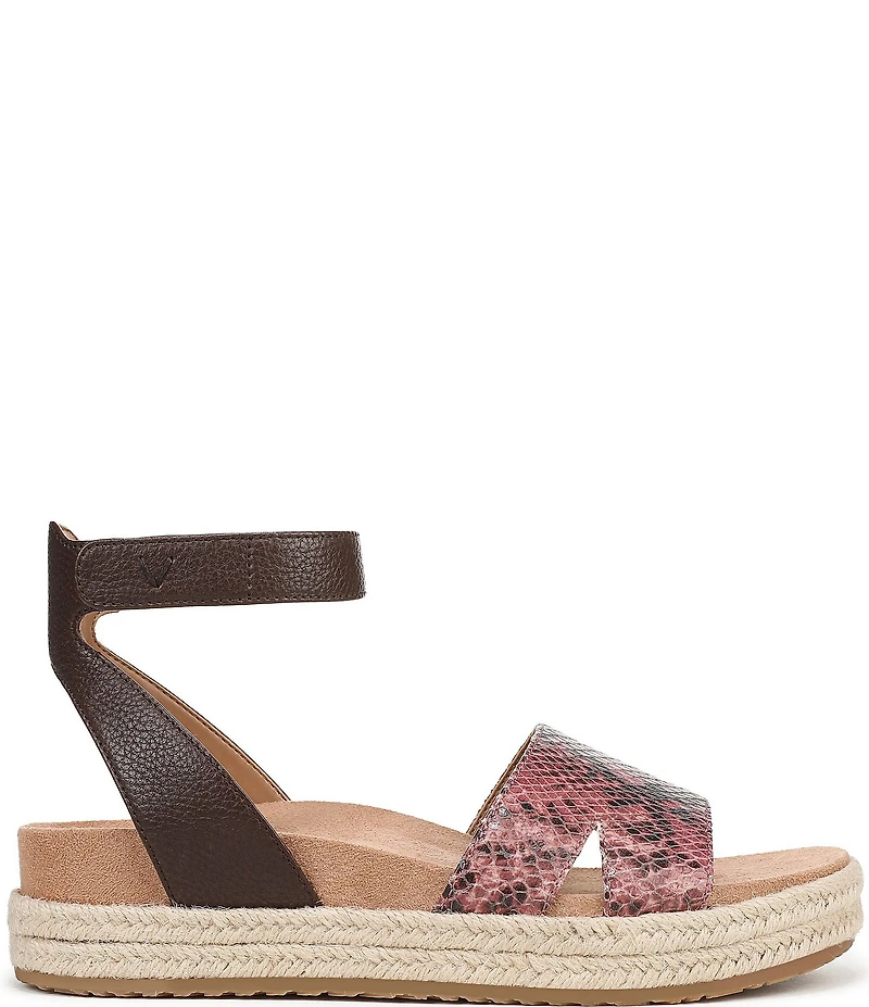 Vionic Yucca Embossed Snake Print Leather Ankle Wrap Platform Espadrille Sandals