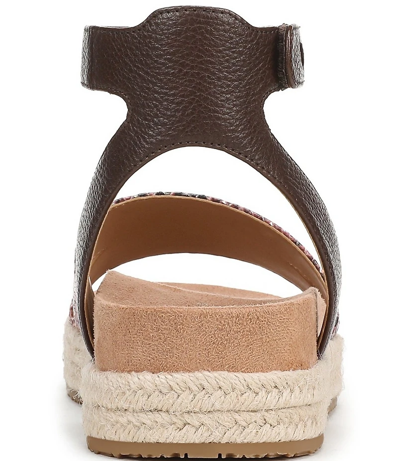 Vionic Yucca Embossed Snake Print Leather Ankle Wrap Platform Espadrille Sandals