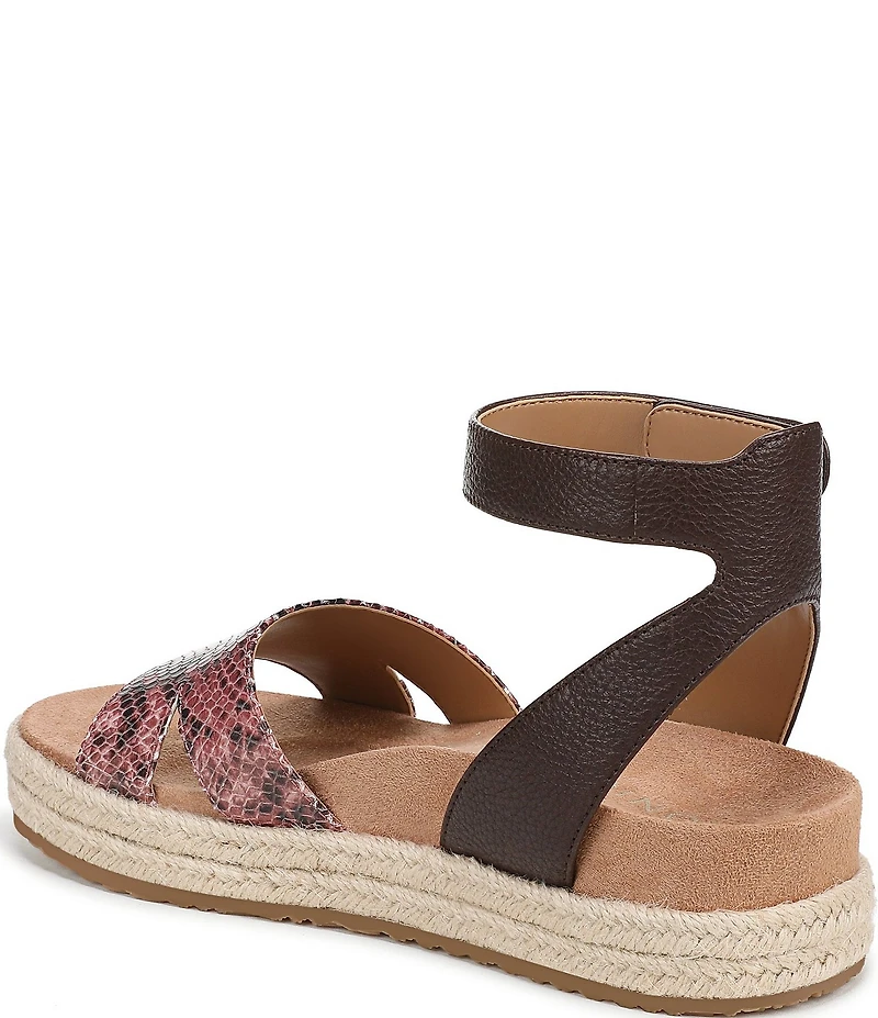 Vionic Yucca Embossed Snake Print Leather Ankle Wrap Platform Espadrille Sandals