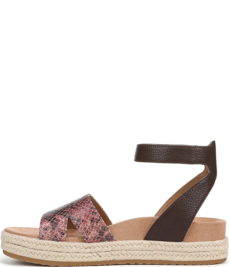Vionic Yucca Embossed Snake Print Leather Ankle Wrap Platform Espadrille Sandals