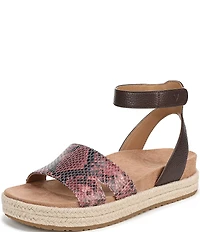 Vionic Yucca Embossed Snake Print Leather Ankle Wrap Platform Espadrille Sandals