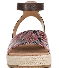Vionic Yucca Embossed Snake Print Leather Ankle Wrap Platform Espadrille Sandals