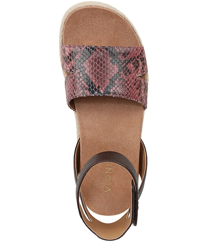 Vionic Yucca Embossed Snake Print Leather Ankle Wrap Platform Espadrille Sandals