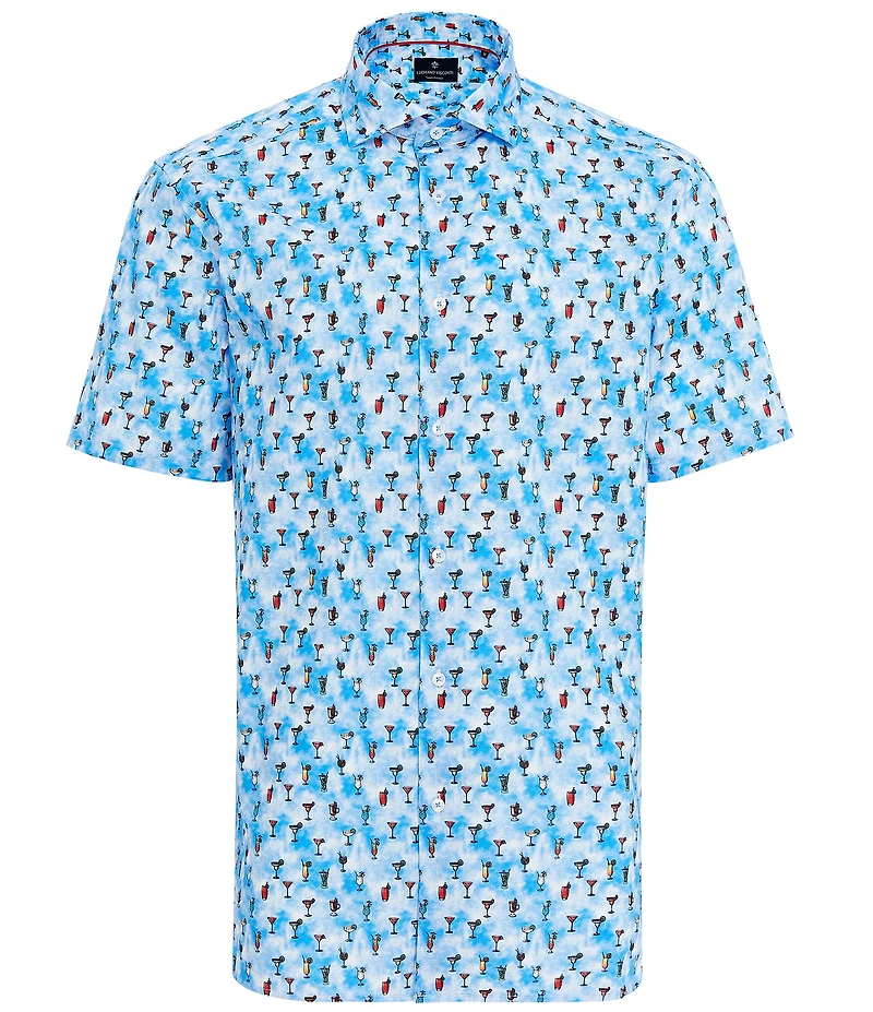 Visconti Big & Tall Drinks Print Stretch Short Sleeve Woven Shirt