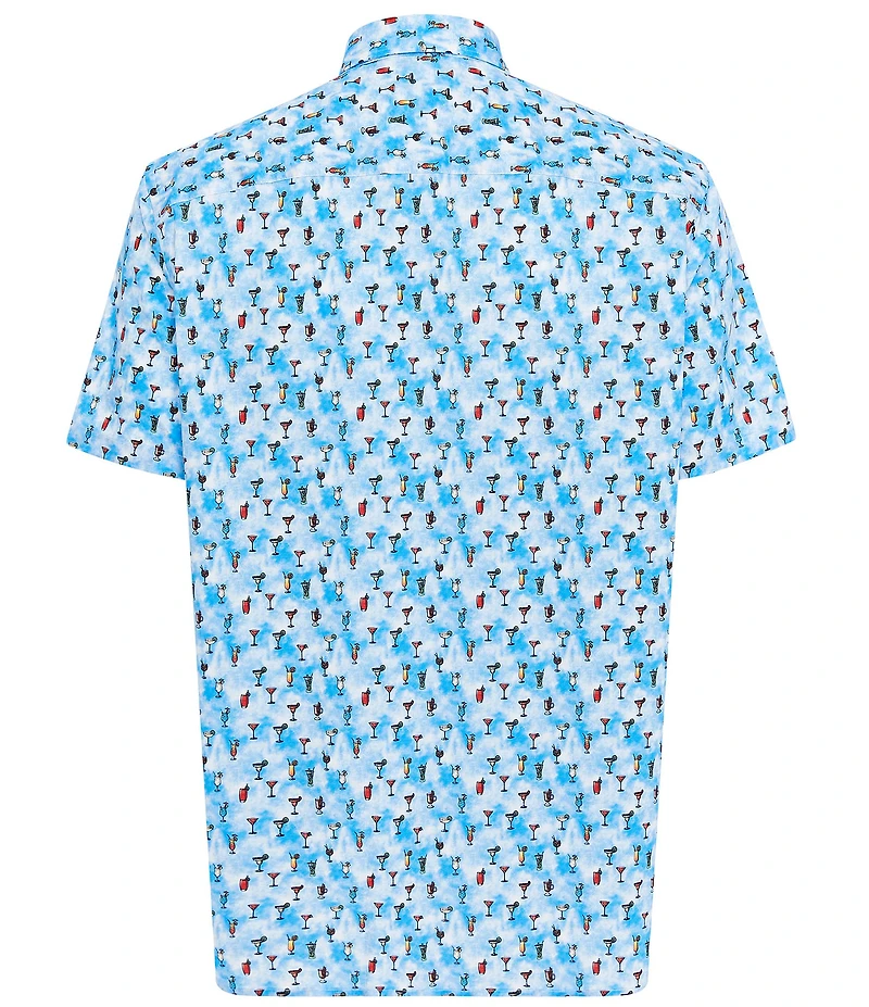 Visconti Big & Tall Drinks Print Stretch Short Sleeve Woven Shirt