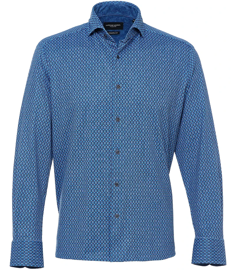 Visconti Big & Tall Geo Pattern Long Sleeve Woven Shirt