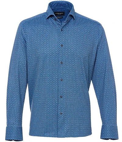 Visconti Big & Tall Geo Pattern Long Sleeve Woven Shirt