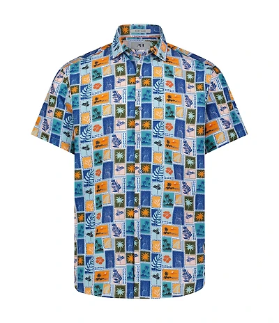 Visconti Big & Tall Multi-Color Print Stretch Short Sleeve Woven Shirt