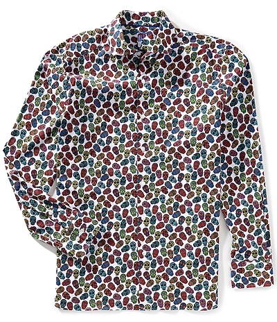 Visconti Big & Tall Multi-Color Skull Print Stretch Long Sleeve Woven Shirt